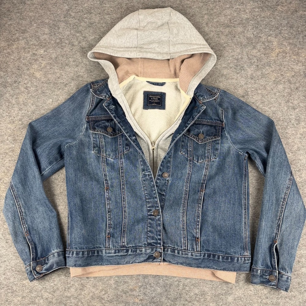 Vintage Abercrombie & Fitch Layered Hoodie Denim Jacket Y2K Womens Large L